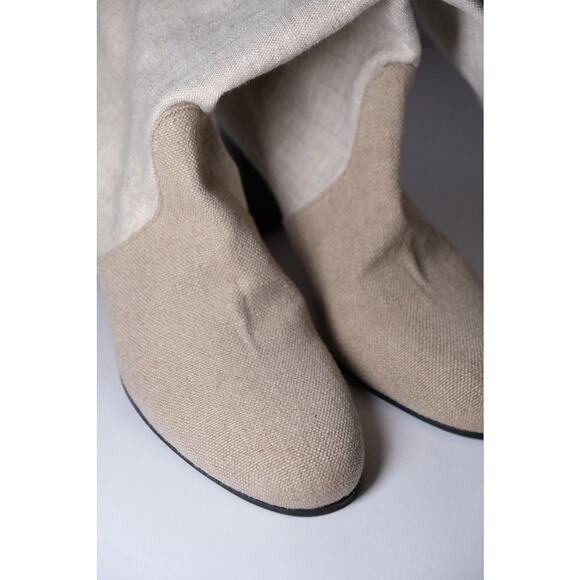 Maryam Nassir Zadeh Cream Woven Linen Norfolk Knee High Boots Womens US 41 / 10 - Picture 5 of 14